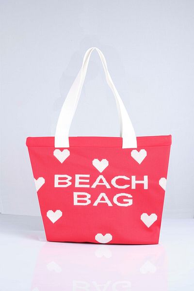 Sebir Moda Heart Patterned Knitwear Beach Bag