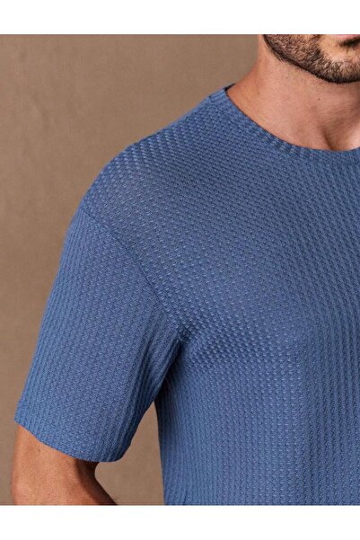 caddekombin Ανδρικό μπλουζάκι με κοντό μανίκι από ύφασμα Robert Waffle