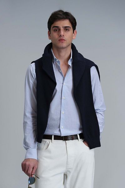 Lufian 111010606 Cămașă de bază pentru bărbați Varda Cămașă pentru bărbați, confort slim fit, albastru