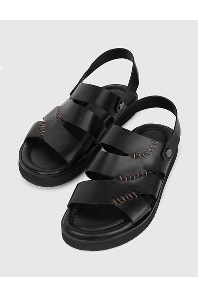 İLVİ Lismore Genuine Leather Black Men's Sandals