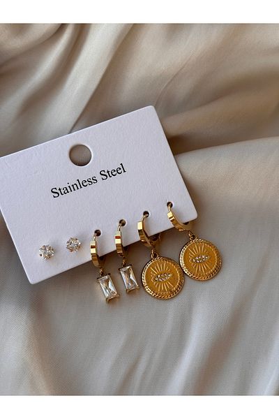 HERCY 316 L Stainless Steel Earring Set |   Multiple Earrings |   3 Pairs of Earrings