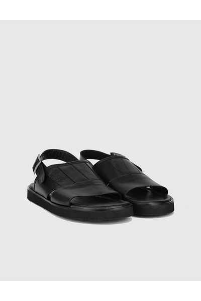 İLVİ Hexham Genuine Patterned Leather Black Men's Sandals