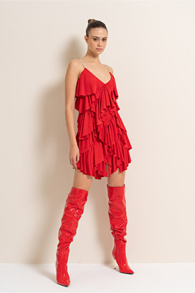 Kikiriki Red Strap Flounce Mini Dress