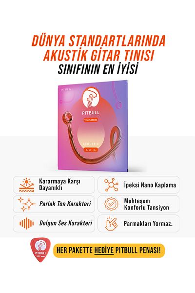 PİTBULL Pitbull Strings Venüs Seri Acoustic Guitar Set Strings Vag 11 52 El Extra Light 80/20 Bronze