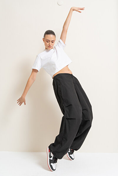 Kikiriki Black Elastic Waist Cargo Pocket Trousers