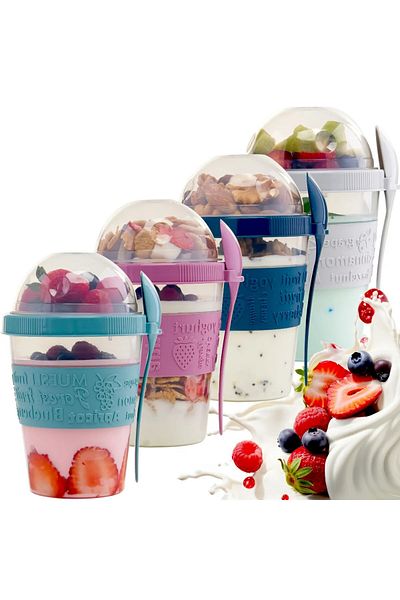 Leony Snack Food Yogurt Muesli Granola Diet Container with Lid and Spoon - Food Storage Container