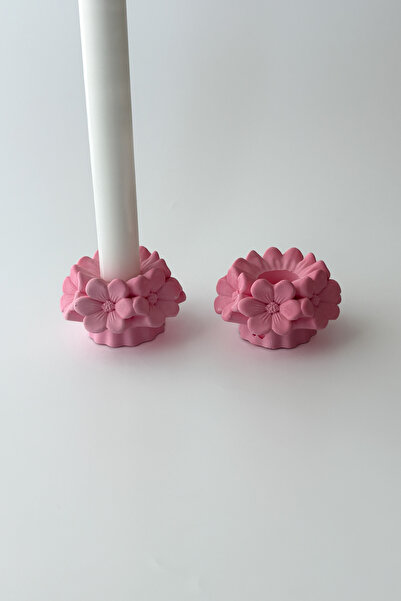 sin istanbul 2'li Çiçek Şamdan Mumluk Pembe