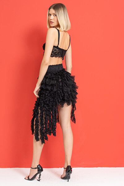 Kikiriki Siyah Fırfır Danteli Tül Etek