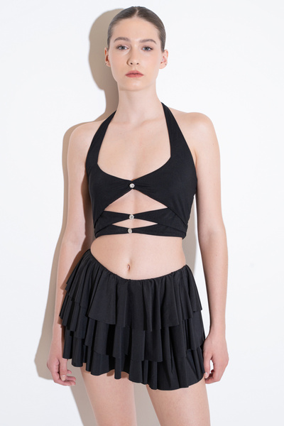 Kikiriki Black Flounce Mini Skirt with Inner Shorts