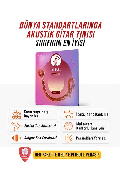 Pitbull Strings Venüs Serial Acoustic Guitar Set String Vag 12-53 L Light 80/20 Bronze