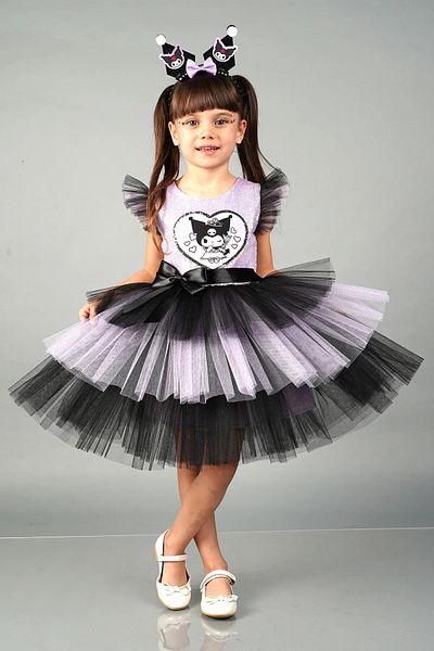 PefyBaby Girl's Kuromi Crown Special Day Birthday Party Evening Dress
