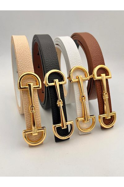 MODAM HİFA Set of 4 Gold Buckle Women's Thin Belt Trouser Belt Dress Belt Shirt Belt Coat Belt