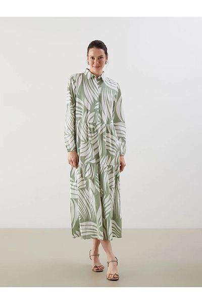 LC Waikiki Lcwaikiki classic green shirt collar patterned a-line dress