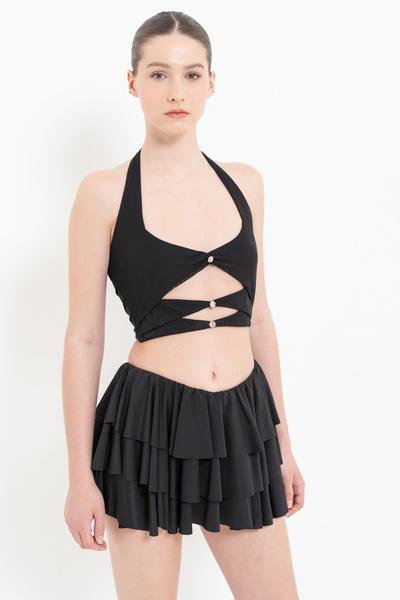 Kikiriki Black Flounce Mini Skirt with Inner Shorts