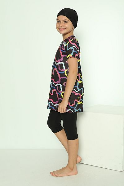 bazaar-turkey all you need Girl's Tights Short Sleeve Patterned Hijab Swimsuit 1904-14