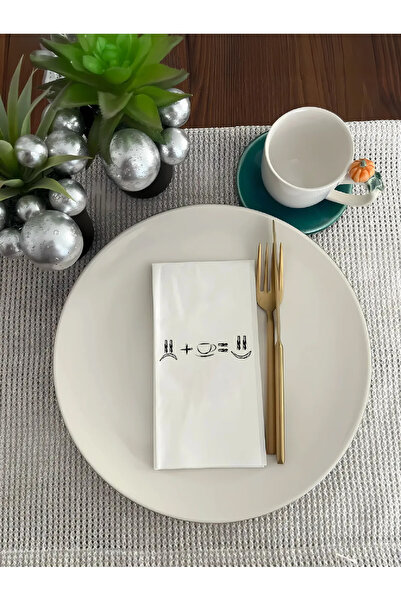 BYBAGS Gülen Surat Kahve Sever Desenli Baskılı Misafir Sunum Peçetesi 20'li P...
