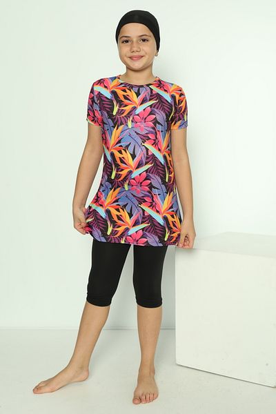 bazaar-turkey all you need Girl's Tights Short Sleeve Patterned Hijab Swimsuit 1904-20