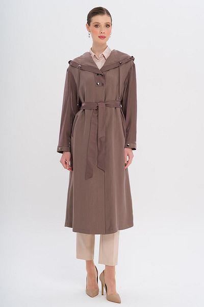 Olcay Hooded Snap Detailed Unlined Cap Brown 6749