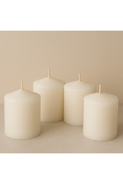 Lights Of Candle 4’lü Beyaz Silindir Blok Hemsjö Mum Dekoratif Mum Seti (7X5....