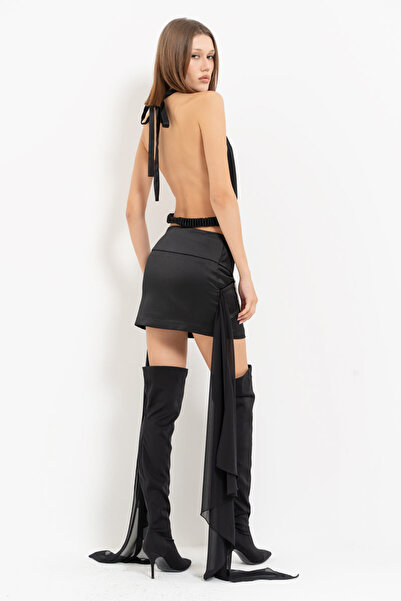 Kikiriki Black Degaje Collar Bustier & Stone Belt Buckle Mini Skirt Set