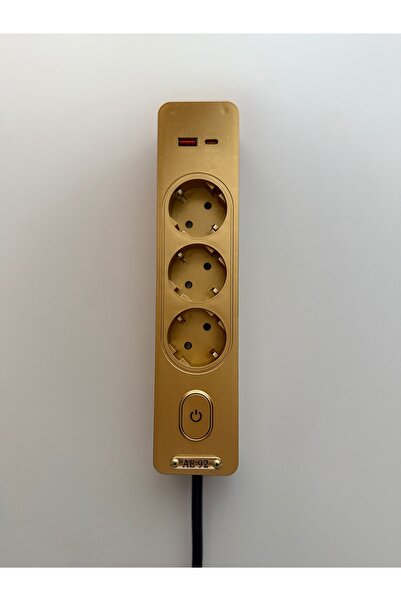 AE 92 Grup Priz Gold 3lü Topraklı Anahtarlı 3 Metre Kablolu Usb Type-c Hızlı Şarjlı Premium