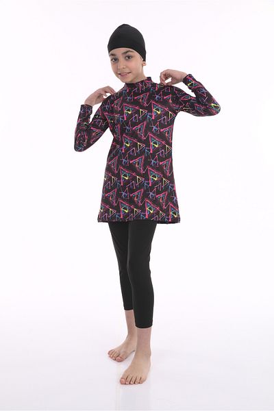 bazaar-turkey all you need Girl's Tights Long Sleeve Patterned Hijab Swimsuit 1900-4
