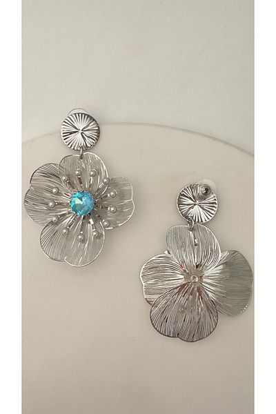Takimakstore Floral Blue Zircon Stone Design Earrings Tarnish Free Stainless