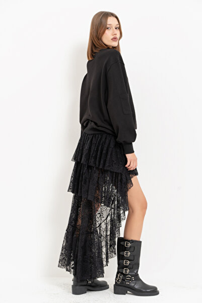 Kikiriki Black Short Front Long Back Lace Skirt