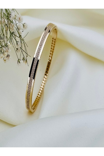 Adel Gold 14 Ayar Kadın Çift Sıra Taşlı Tam Tur Kelepçe-Bilezik-12,59 GR