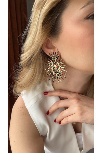 Fasion Jewelry Leopar desenli büyük kirpi küpe