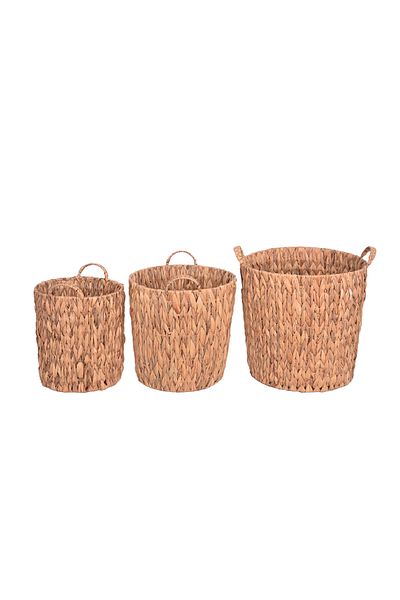 Bahçem Decorative Storage Basket Wicker Rattan Water Hyacinth/Water Hyacinth Round Set of 3