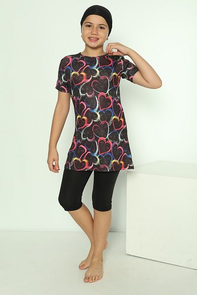 bazaar-turkey all you need Girl's Tights Short Sleeve Patterned Hijab Swimsuit 1904-19