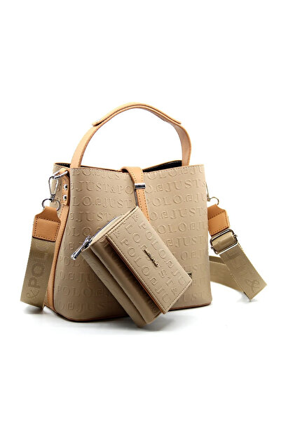 Just Polo Women's Mink Medium Size 3 Compartment Shoulder Bag and Wallet Combination Mh4002Mh