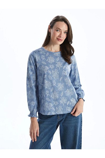 LC Waikiki Bluză LCW Grace Blue Crew Neck Floral pentru femei