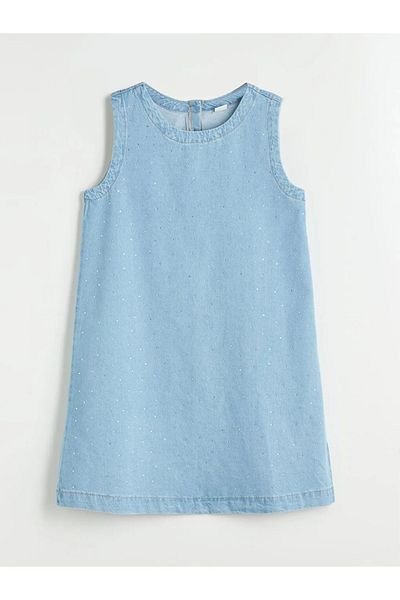 LC Waikiki LCW Kids Indigo Crew Neck Πέτρινο Κοριτσίστικο Τζιν Φόρεμα