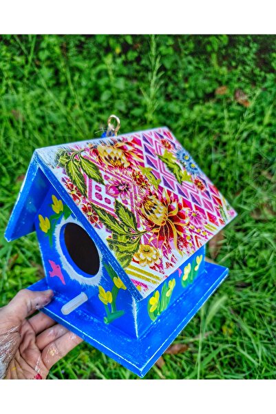 Home Mavi,ahşap el yapımı kuş yuvası ,16×16×16cm ağaç,balkon,bahçe süsü, kuş evi