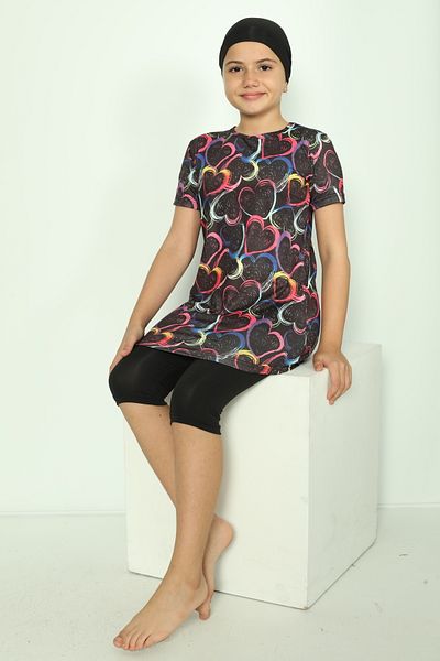 bazaar-turkey all you need Girl's Tights Short Sleeve Patterned Hijab Swimsuit 1904-19