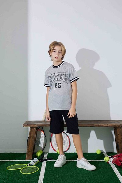 Tarık Erkek Çocuk Sportswear Newer T-Shirt Sweatshirt Bottom Crew Neck Medium Thick Pajama Set-3966