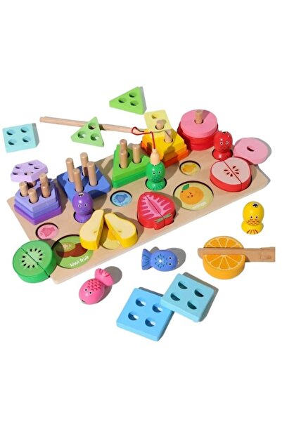 Picodino Set Lemn 3 In 1 Montessori, Educativ, Sortator Cu Forme Geometrice S...