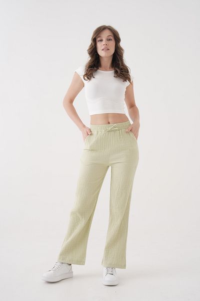 saint majesta Women's Summer Muslin Trousers 100% Cotton Wide Leg with Pockets (Sm25)