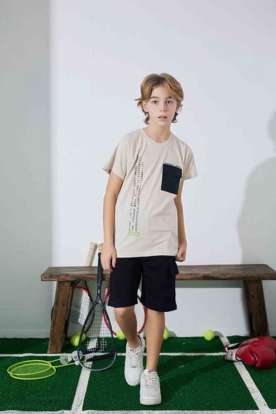 Tarık Men's Children's Sportswear Pocket T-Shirt Sweatshirt Bottom Crew Neck Medium Thick Pajama Set-3962