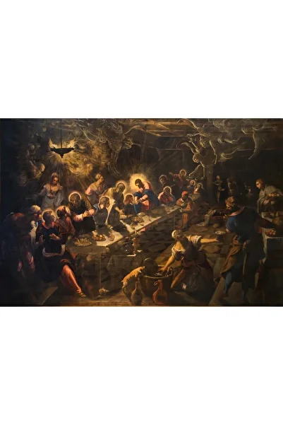 ve Canvas painting, The Last Supper, Jacopo Tintoretto reproduction 60 x 40 cm, Wooden frame, Multicolor
