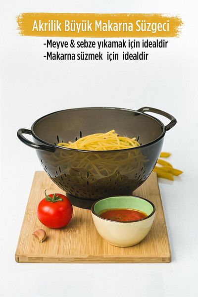 Mu Art Ahşap Acrylic Smoked Pasta Strainer & Vegetable Fruit Strainer