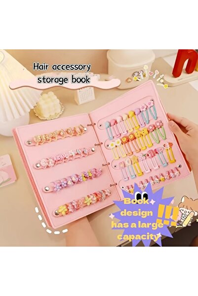 GlassySKY قطعة واحدة من حقيبة تنظيم إكسسوارات الشعر الأنيقة - مشابك الشعر والمزيد على شكل كتاب 4 أوراق