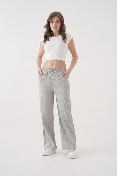 saint majesta Women's Summer Muslin Trousers 100% Cotton Wide Leg with Pockets (Sm25)