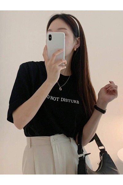 PALPİTO Ženska crna majica "Ne uznemiravaj" Štampano Oversize kroj T-shirt