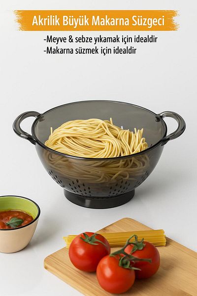 Mu Art Ahşap Acrylic Smoked Pasta Strainer & Vegetable Fruit Strainer