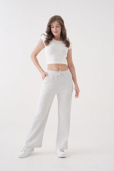 saint majesta Women's Summer Muslin Trousers 100% Cotton Wide Leg with Pockets (Sm25)