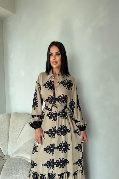 kamacibutik Rochie de vară cu guler de cămașă, cu nasturi, cu imprimeu etnic