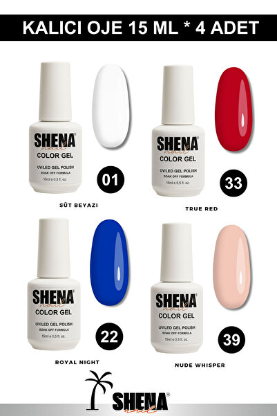 Shena Kalıcı Oje 15 Ml * 4 Adet (Beyaz + Kırmızı + Lacivert + Nude) UV/LED Ge...